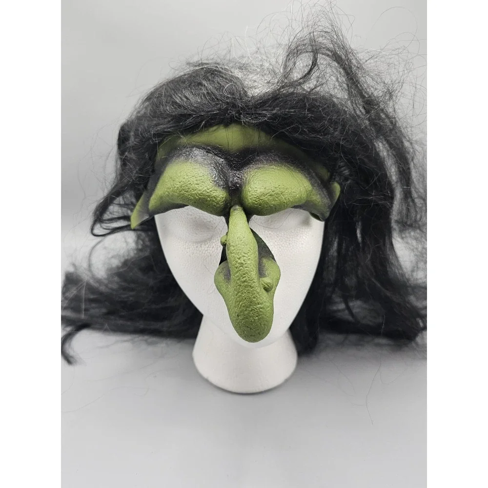 Vintage Paper Magic Group Witch Domino Eye Nose Mask W/‎ Hair Latex 1996 Green